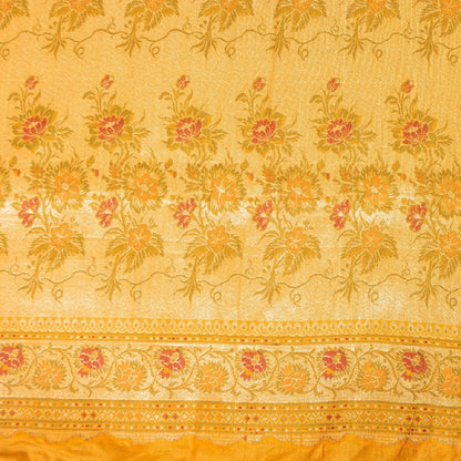 Sanskriti Vintage Blue & Yellow Sarees Pure Silk Hand Woven Sari Upcycled Fabric