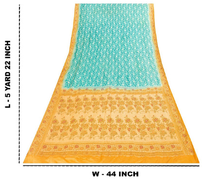 Sanskriti Vintage Blue & Yellow Sarees Pure Silk Hand Woven Sari Upcycled Fabric