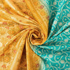 Sanskriti Vintage Blue & Yellow Sarees Pure Silk Hand Woven Sari Upcycled Fabric