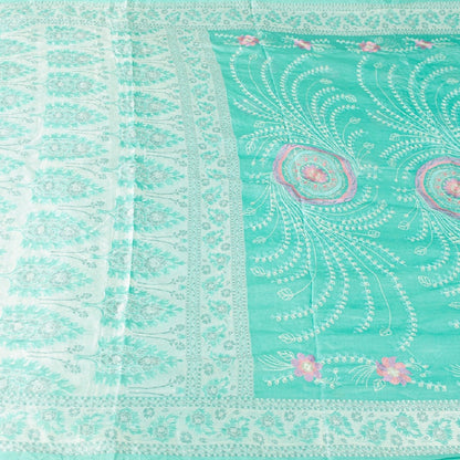 Sanskriti Vintage Saree Sky-Blue Saree 100% Pure Silk Hand Woven & Embroidered 5.5+Yd Sari Create-Floral Dresses, Kaftans, Skirts, Tops