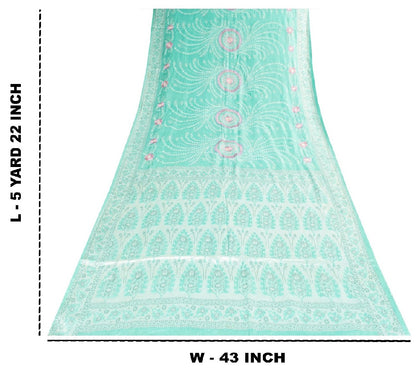 Sanskriti Vintage Saree Sky-Blue Saree 100% Pure Silk Hand Woven & Embroidered 5.5+Yd Sari Create-Floral Dresses, Kaftans, Skirts, Tops