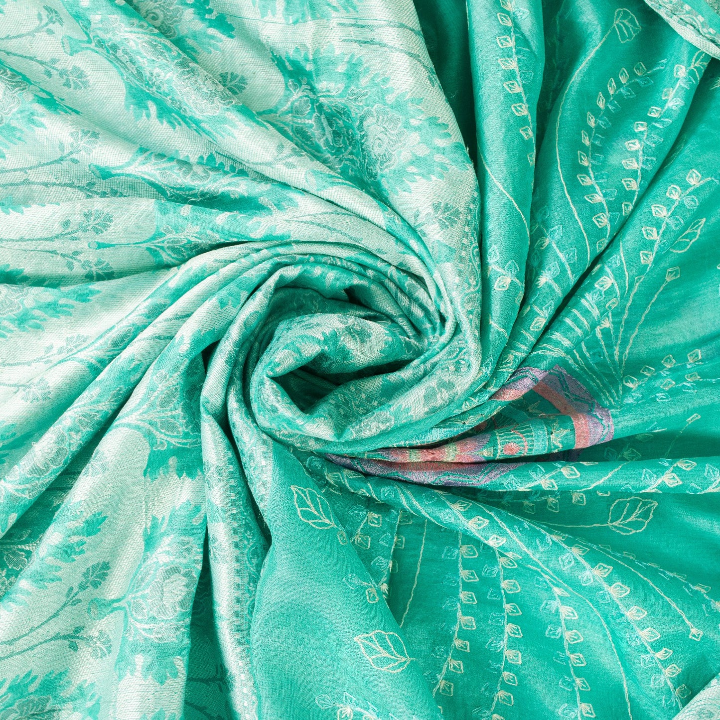 Sanskriti Vintage Saree Sky-Blue Saree 100% Pure Silk Hand Woven & Embroidered 5.5+Yd Sari Create-Floral Dresses, Kaftans, Skirts, Tops