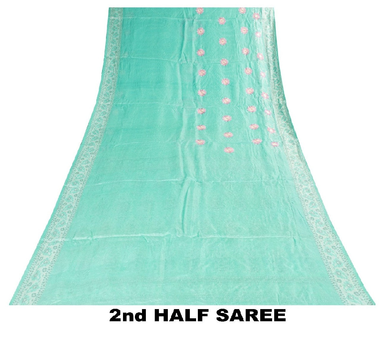 Sanskriti Vintage Saree Sky-Blue Saree 100% Pure Silk Hand Woven & Embroidered 5.5+Yd Sari Create-Floral Dresses, Kaftans, Skirts, Tops