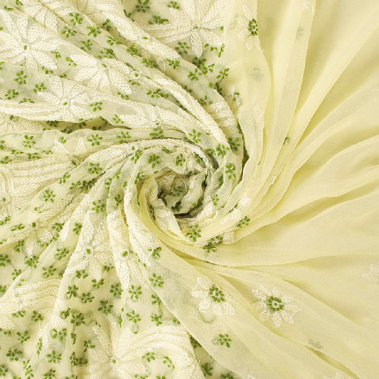 Sanskriti Vintage Ivory Georgette Sarees Hand Embroidered Chikankari Lucknow Heritage Sari