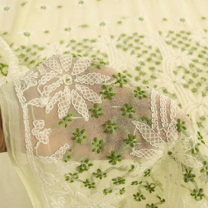 Sanskriti Vintage Ivory Georgette Sarees Hand Embroidered Chikankari Lucknow Heritage Sari