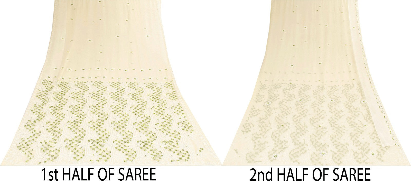 Sanskriti Vintage Ivory Sarees Hand Embroidered Chikankari Lucknow Heritage Sari