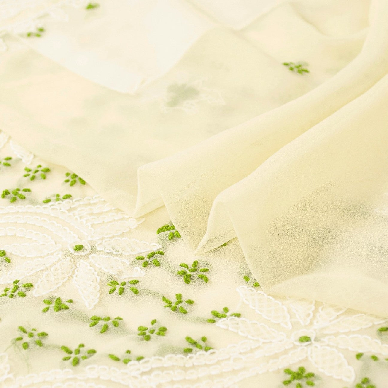 Sanskriti Vintage Ivory Georgette Sarees Hand Embroidered Chikankari Lucknow Heritage Sari