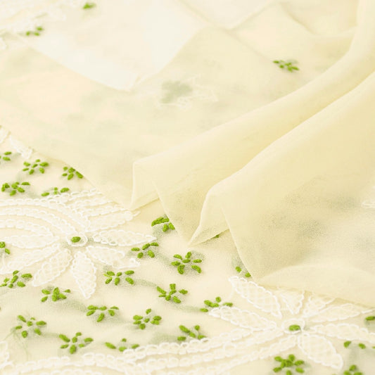 Sanskriti Vintage Ivory Georgette Sarees Hand Embroidered Chikankari Lucknow Heritage Sari