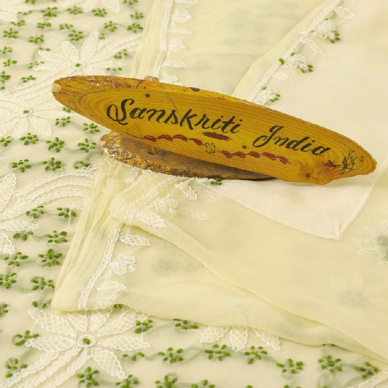 Sanskriti Vintage Ivory Georgette Sarees Hand Embroidered Chikankari Lucknow Heritage Sari