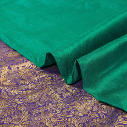 Sanskriti Vintage Green Sarees Pure Silk Brocade Zari Woven Sari Textile Fabric