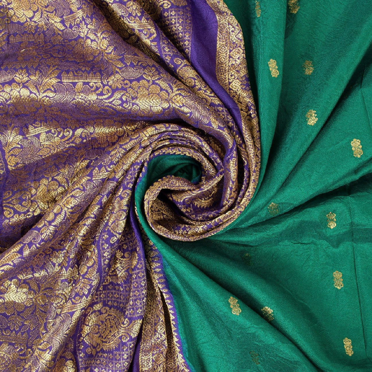 Sanskriti Vintage Green Sarees Pure Silk Brocade Zari Woven Sari Textile Fabric