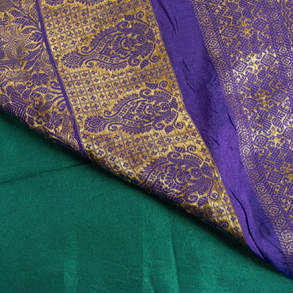 Sanskriti Vintage Green Sarees Pure Silk Brocade Zari Woven Sari Textile Fabric