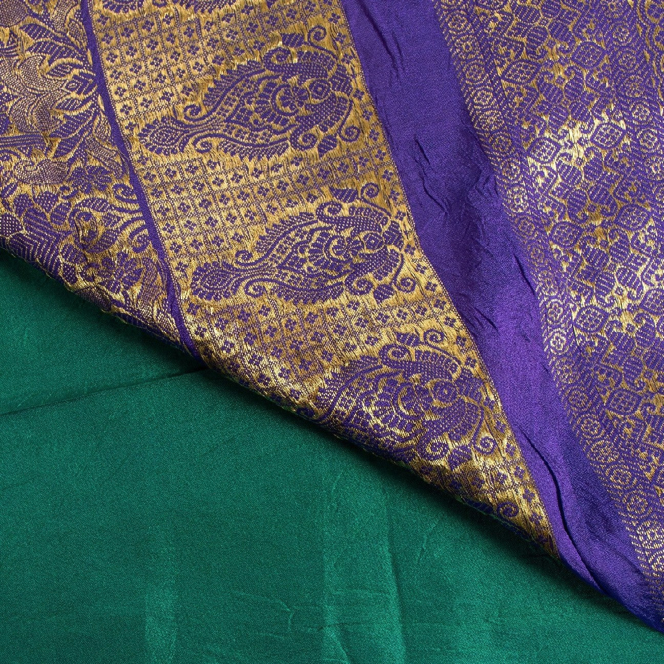 Sanskriti Vintage Green Sarees Pure Silk Brocade Zari Woven Sari Textile Fabric