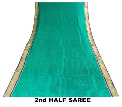 Sanskriti Vintage Green Sarees Pure Silk Brocade Zari Woven Sari Textile Fabric