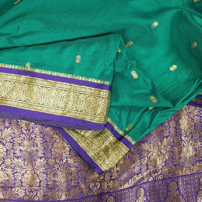 Sanskriti Vintage Green Sarees Pure Silk Brocade Zari Woven Sari Textile Fabric