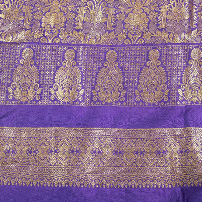 Sanskriti Vintage Green Sarees Pure Silk Brocade Zari Woven Sari Textile Fabric