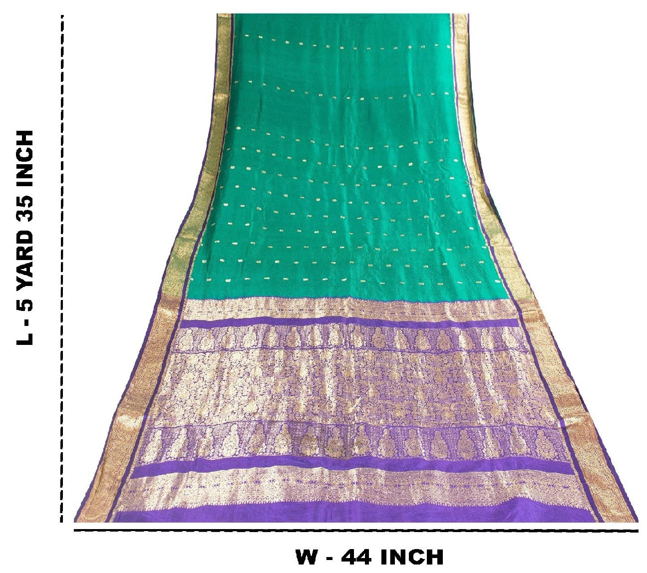Sanskriti Vintage Green Sarees Pure Silk Brocade Zari Woven Sari Textile Fabric