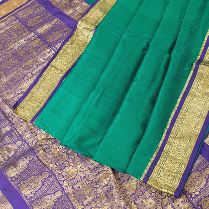 Sanskriti Vintage Green Sarees Pure Silk Brocade Zari Woven Sari Textile Fabric