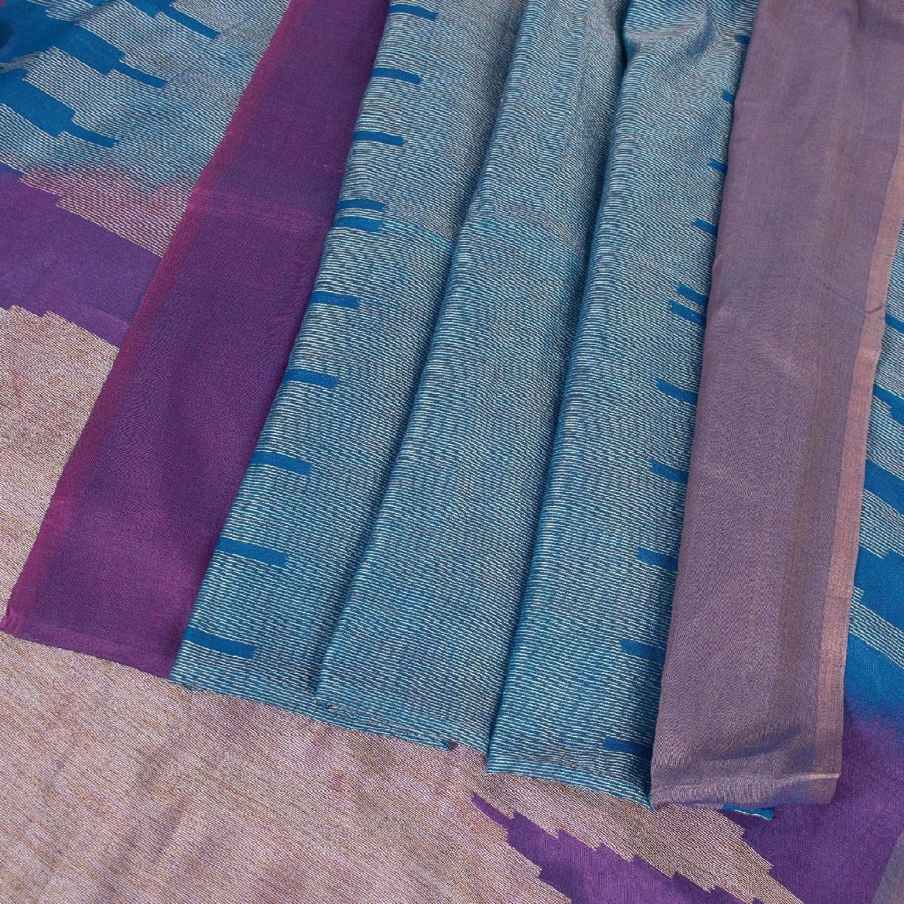 Sanskriti Vintage Blue Sarees Pure Cotton Handwoven Tant Bengali Heritage Sari