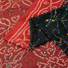 Sanskriti Vintage Black-Red Pure Georgette Saree Bandhani Hand Bead 5+YD Fabric