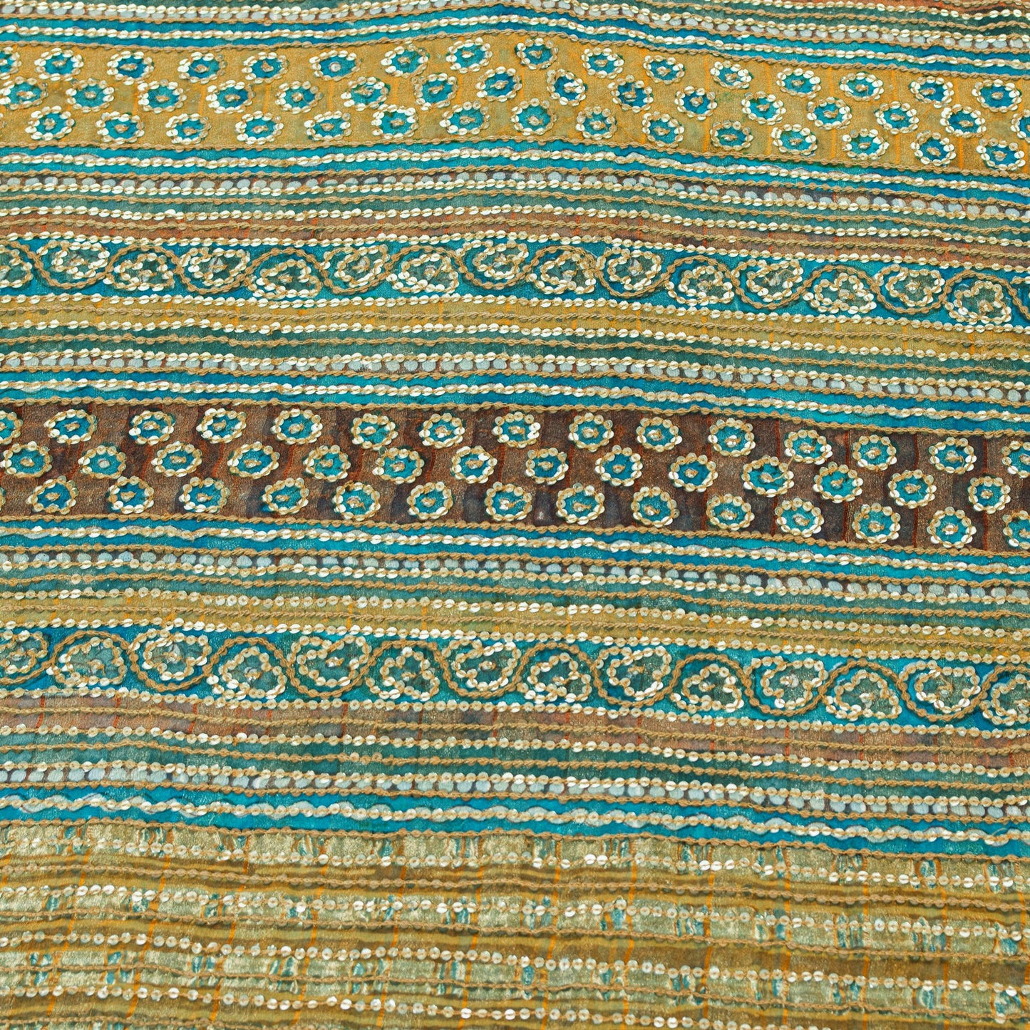 Sanskriti Vintage Saffron-Blue Pure Georgette Silk Saree Embroidery 5.5YD Fabric