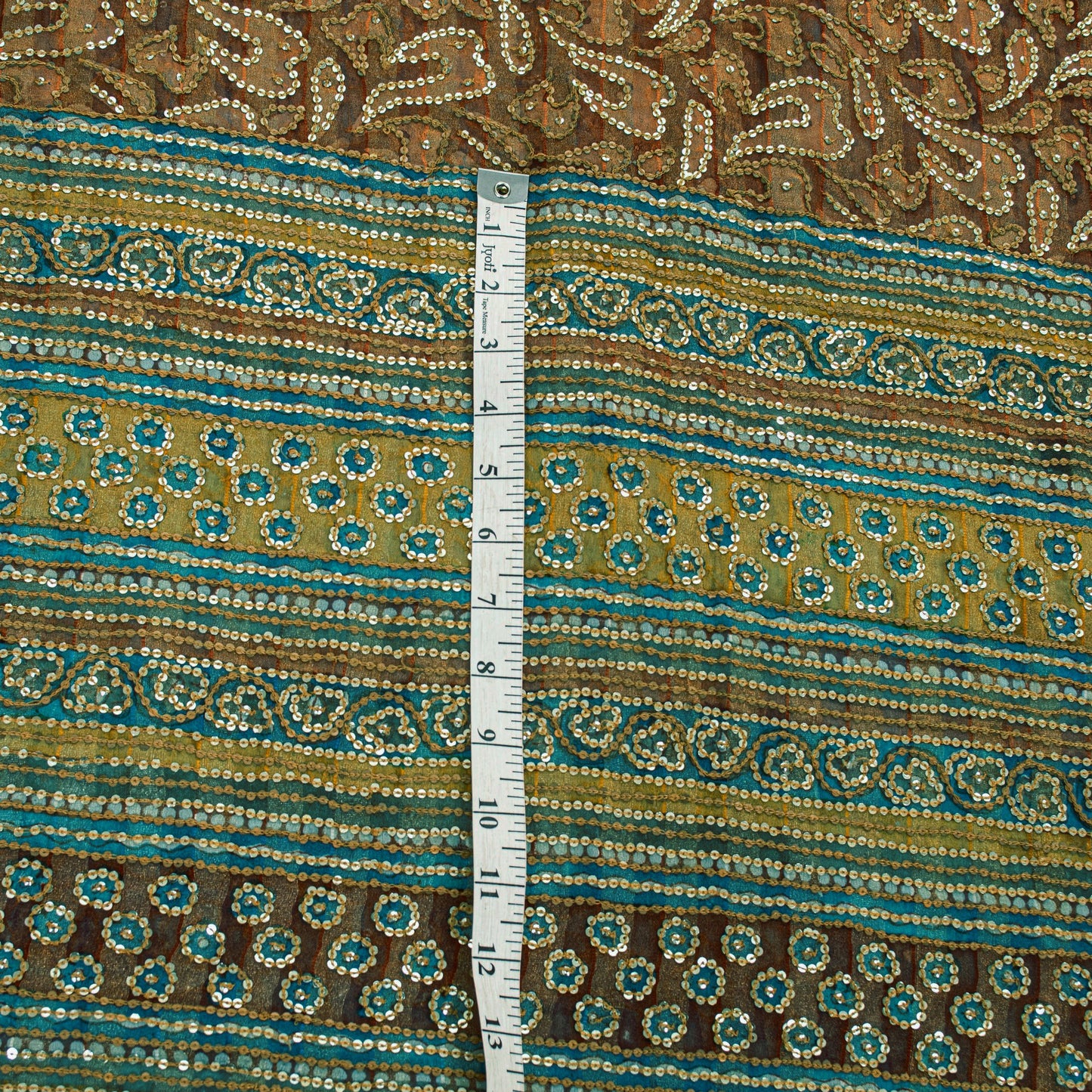 Sanskriti Vintage Saffron-Blue Pure Georgette Silk Saree Embroidery 5.5YD Fabric