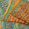 Sanskriti Vintage Saffron-Blue Pure Georgette Silk Saree Embroidery 5.5YD Fabric