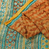 Sanskriti Vintage Saffron-Blue Pure Georgette Silk Saree Embroidery 5.5YD Fabric