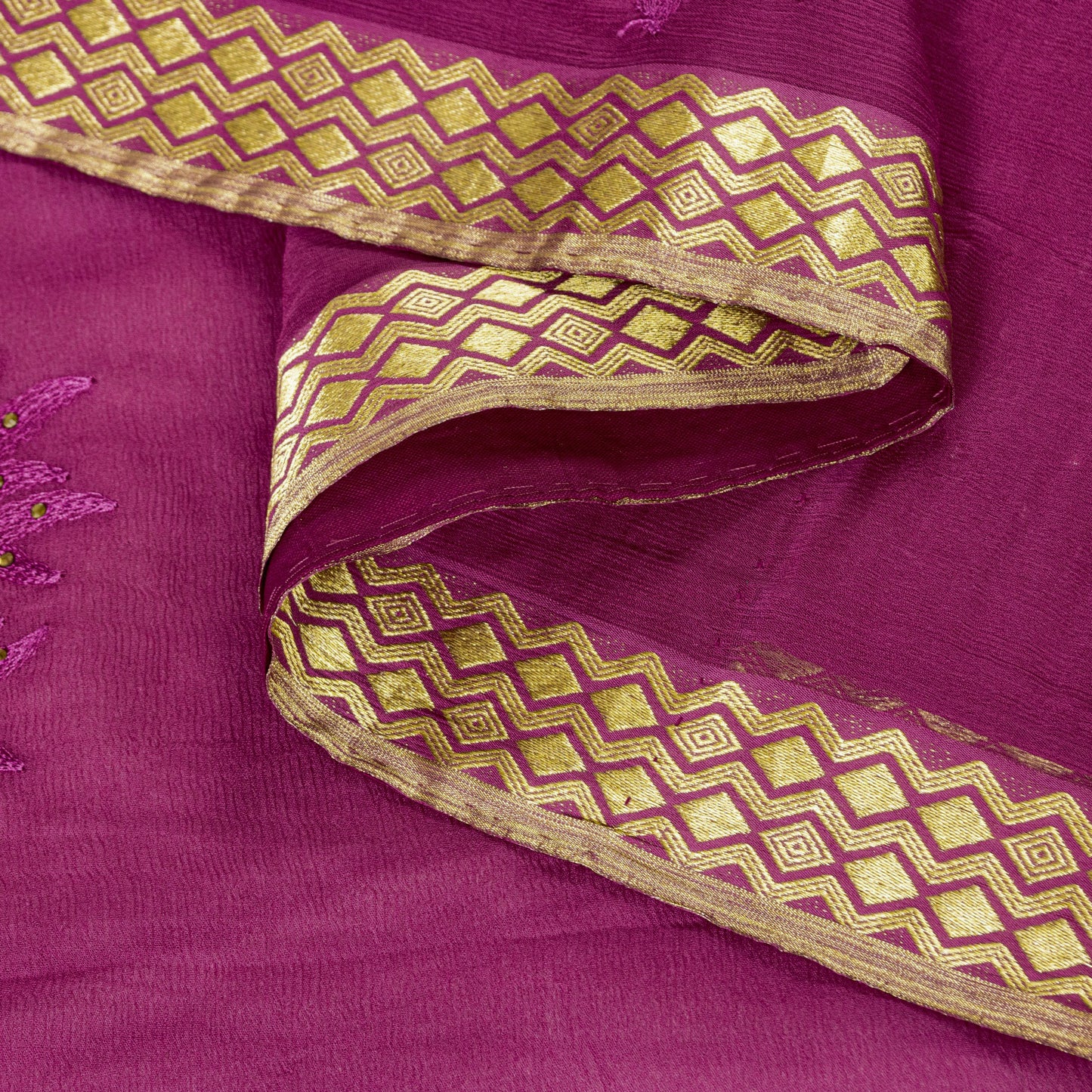 Sanskriti Vintage Pink Pure Chiffon Silk Saree Embroidery Zari Woven 6+YD Fabric