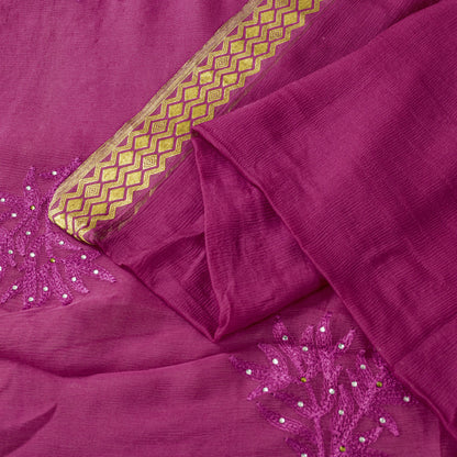 Sanskriti Vintage Pink Pure Chiffon Silk Saree Embroidery Zari Woven 6+YD Fabric