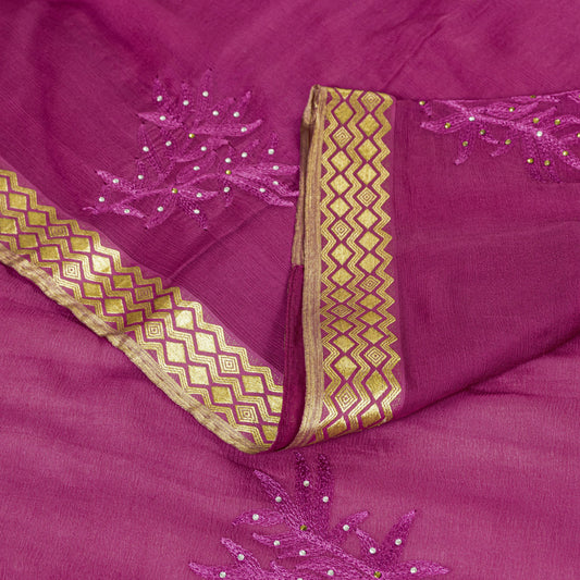 Sanskriti Vintage Pink Pure Chiffon Silk Saree Embroidery Zari Woven 6+YD Fabric