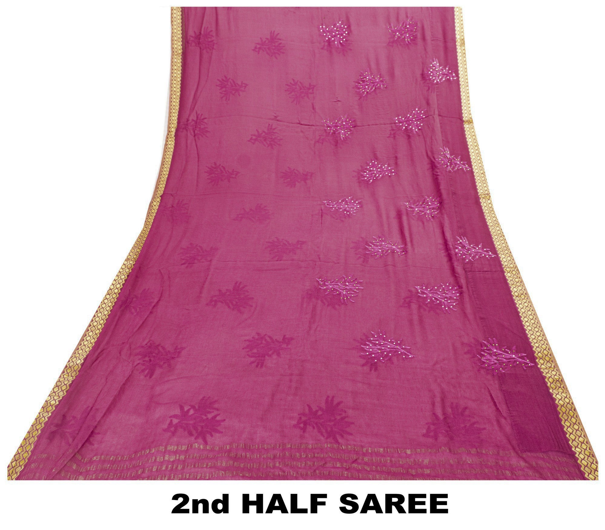 Sanskriti Vintage Pink Pure Chiffon Silk Saree Embroidery Zari Woven 6+YD Fabric