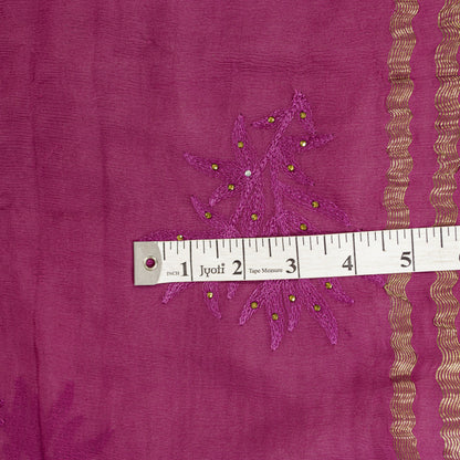 Sanskriti Vintage Pink Pure Chiffon Silk Saree Embroidery Zari Woven 6+YD Fabric
