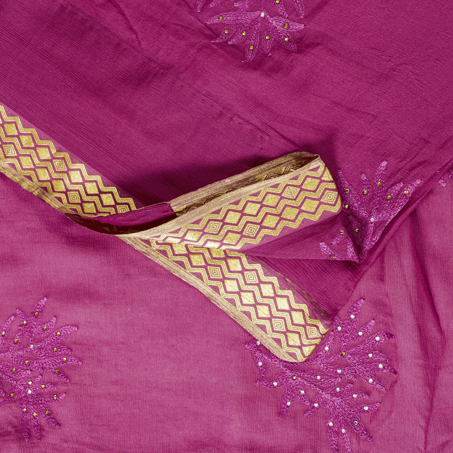 Sanskriti Vintage Pink Pure Chiffon Silk Saree Embroidery Zari Woven 6+YD Fabric
