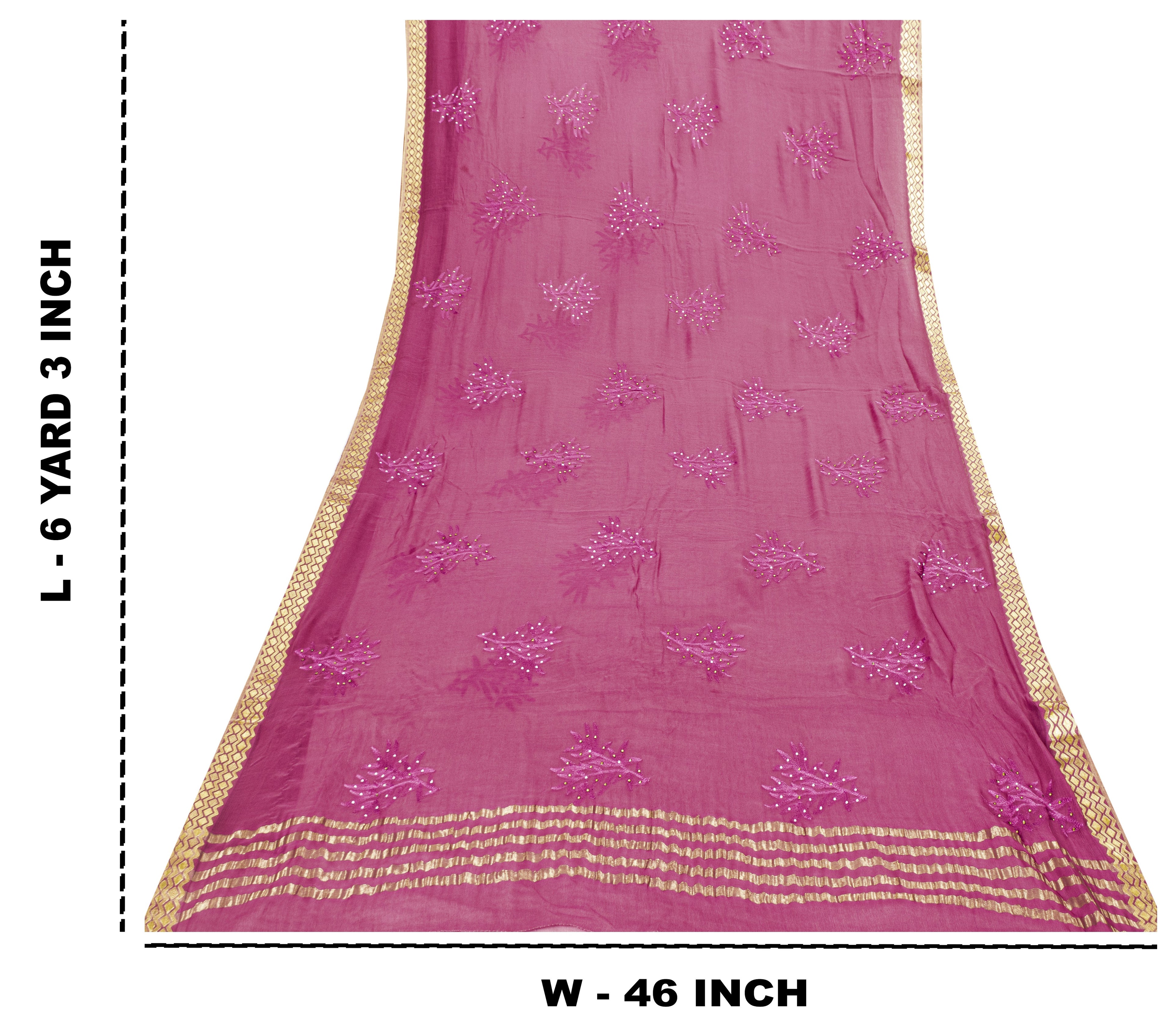 Sanskriti Vintage Pink Pure Chiffon Silk Saree Embroidery Zari Woven 6+YD Fabric