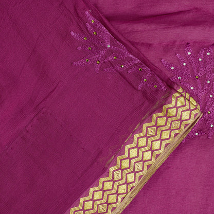 Sanskriti Vintage Pink Pure Chiffon Silk Saree Embroidery Zari Woven 6+YD Fabric