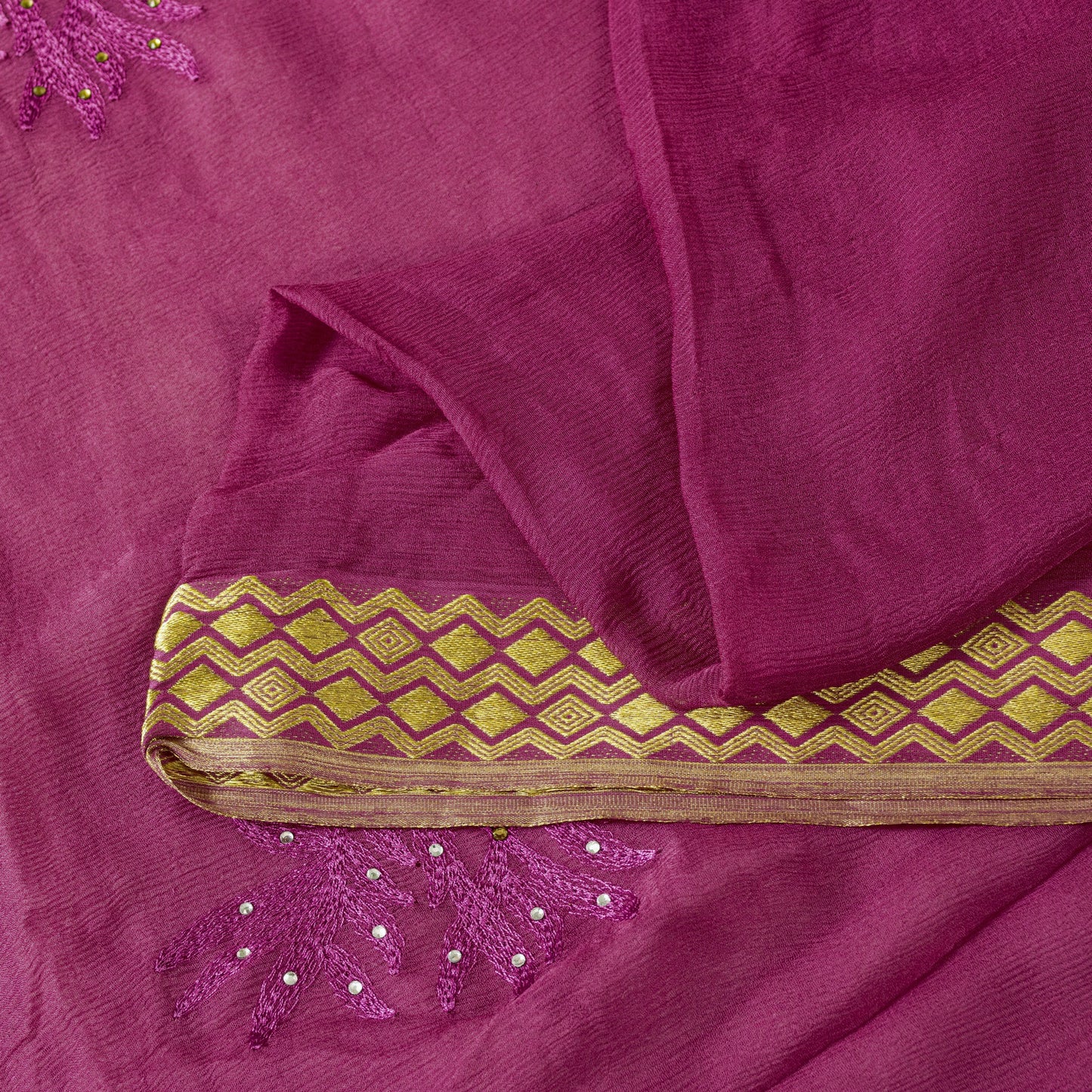 Sanskriti Vintage Pink Pure Chiffon Silk Saree Embroidery Zari Woven 6+YD Fabric