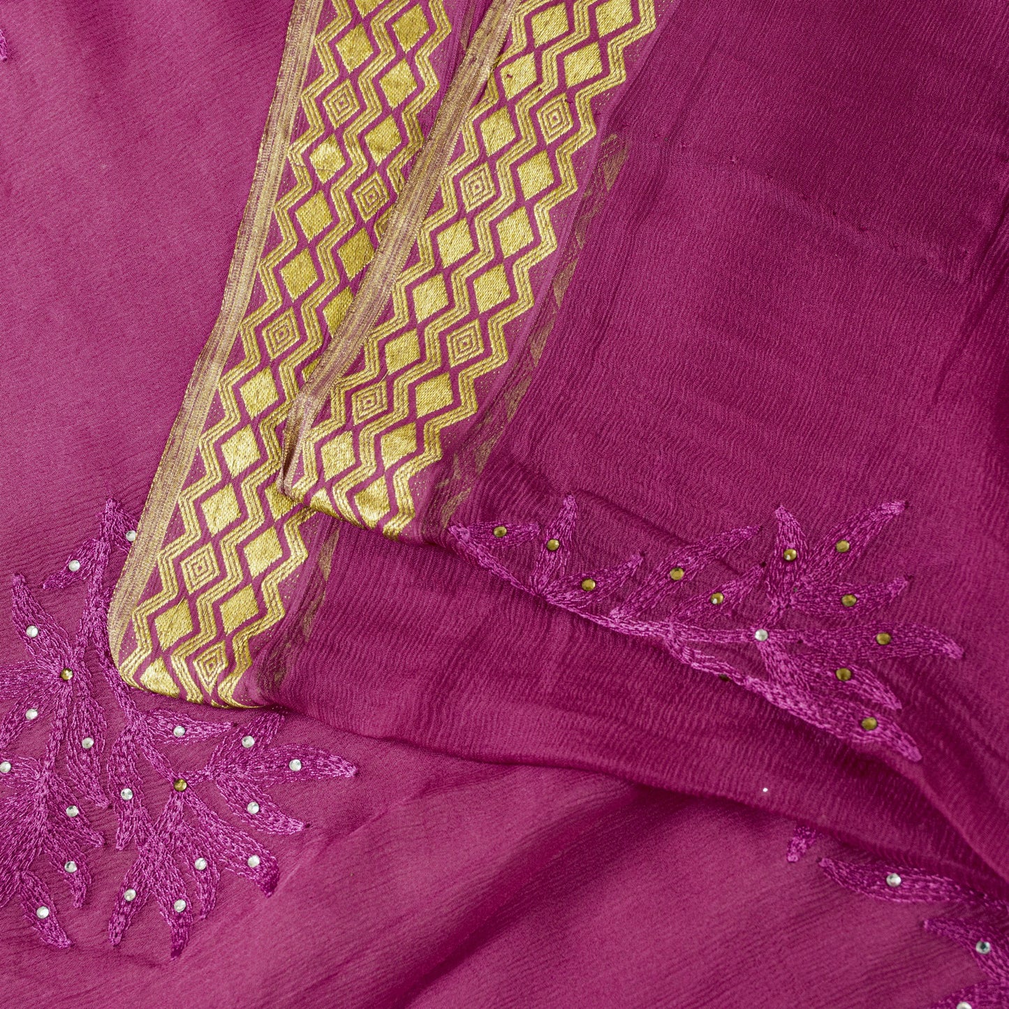 Sanskriti Vintage Pink Pure Chiffon Silk Saree Embroidery Zari Woven 6+YD Fabric