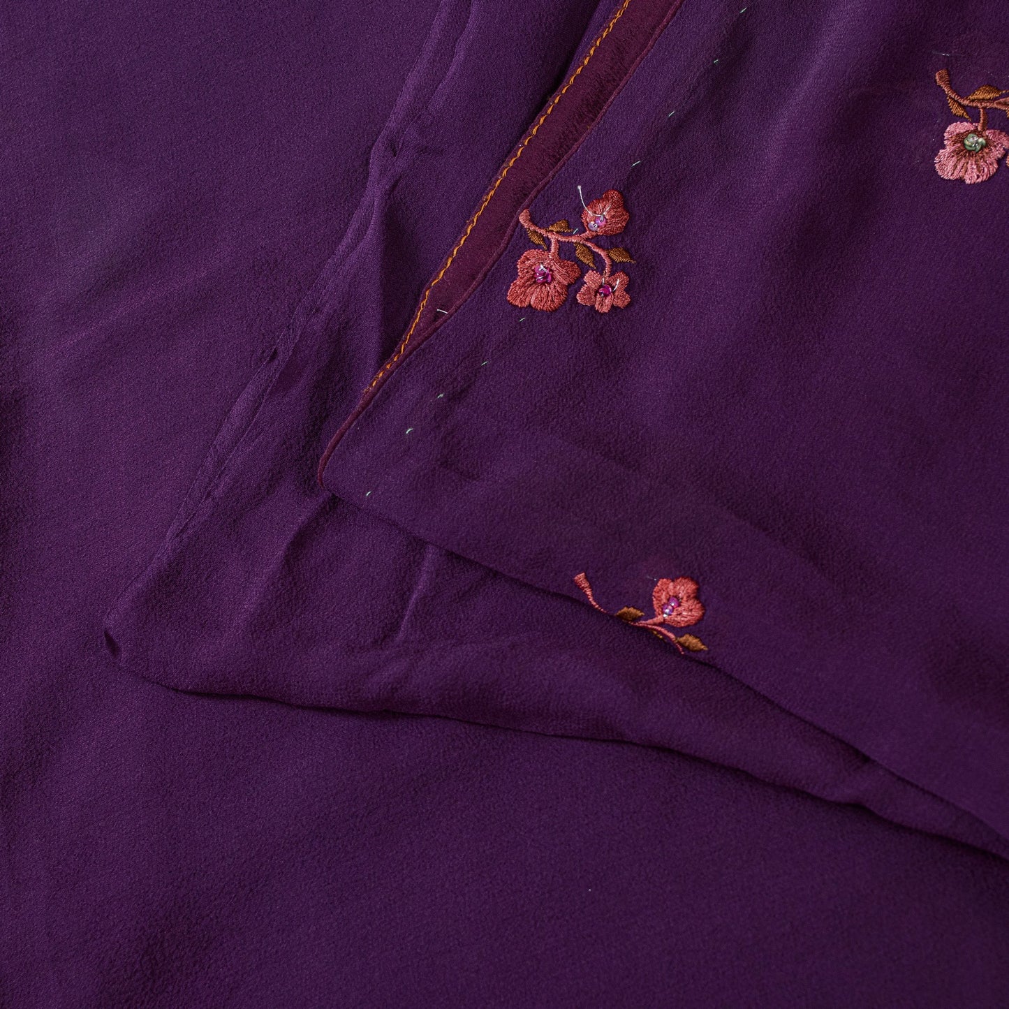 Sanskriti Vintage Purple 100%Pure Georgette Silk Saree Embroidered 5.5+YD Fabric