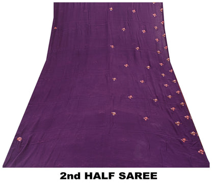Sanskriti Vintage Purple 100%Pure Georgette Silk Saree Embroidered 5.5+YD Fabric