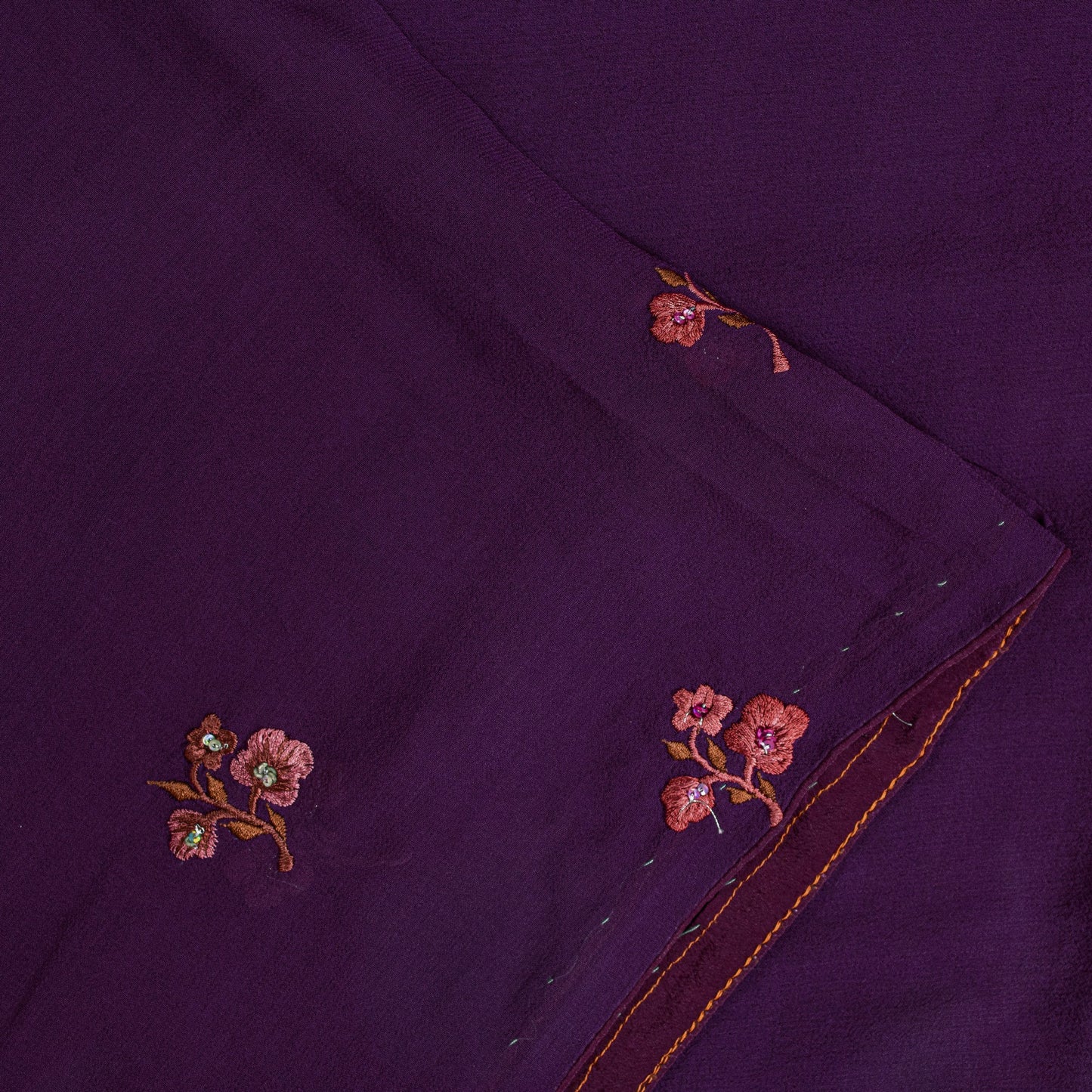 Sanskriti Vintage Purple 100%Pure Georgette Silk Saree Embroidered 5.5+YD Fabric