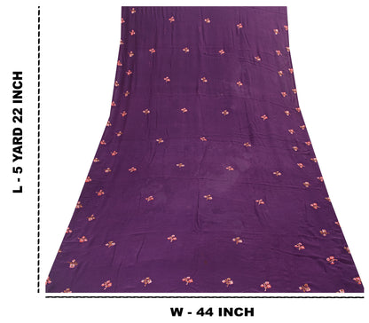 Sanskriti Vintage Purple 100%Pure Georgette Silk Saree Embroidered 5.5+YD Fabric