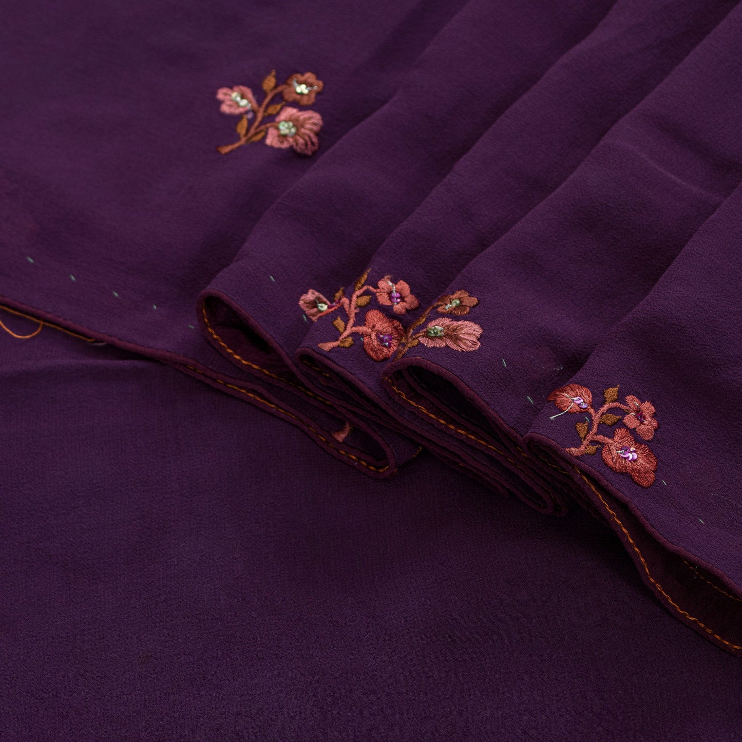 Sanskriti Vintage Purple 100%Pure Georgette Silk Saree Embroidered 5.5+YD Fabric