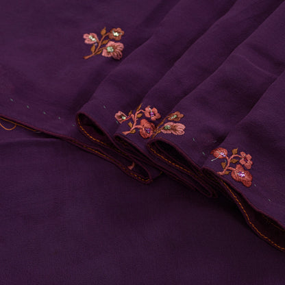 Sanskriti Vintage Purple 100%Pure Georgette Silk Saree Embroidered 5.5+YD Fabric