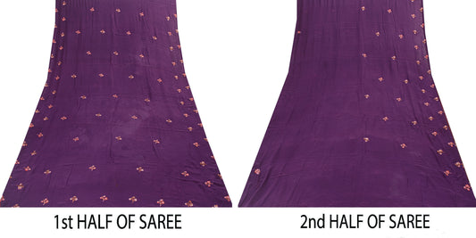 Sanskriti Vintage Purple 100%Pure Georgette Silk Saree Embroidered 5.5+YD Fabric