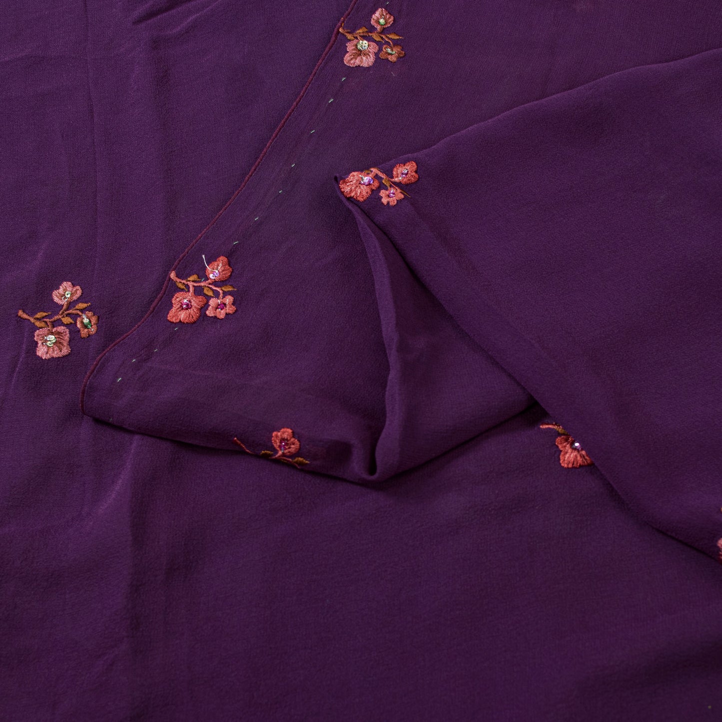 Sanskriti Vintage Purple 100%Pure Georgette Silk Saree Embroidered 5.5+YD Fabric
