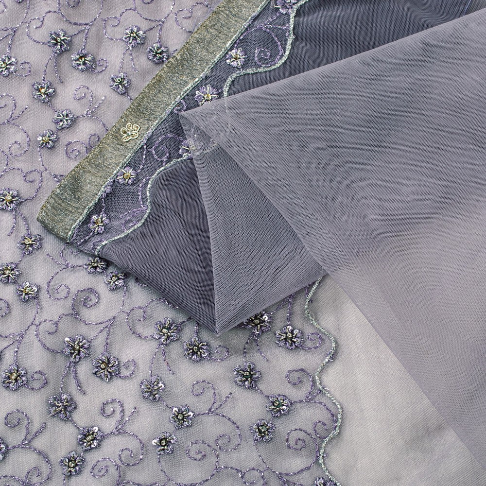 Sanskriti Vintage Lavender Net Saree Hand Embroidered Zardozi Sari 5+YD Fabric