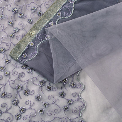 Sanskriti Vintage Lavender Net Saree Hand Embroidered Zardozi Sari 5+YD Fabric