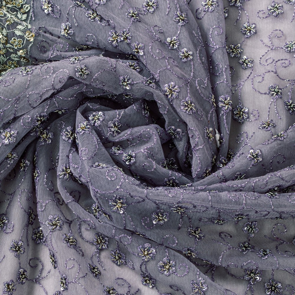 Sanskriti Vintage Lavender Net Saree Hand Embroidered Zardozi Sari 5+YD Fabric