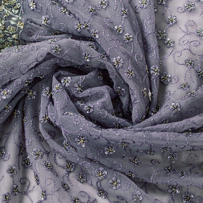 Sanskriti Vintage Lavender Net Saree Hand Embroidered Zardozi Sari 5+YD Fabric